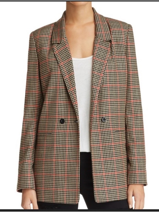 Anine Bing Womens Madeline Double-Breasted Plaid Blazer - Red/Black Houndstooth - Picture 12 of 12